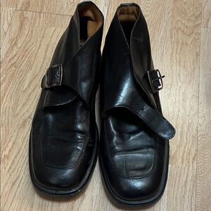 Men's Black Leather Buckle Boots